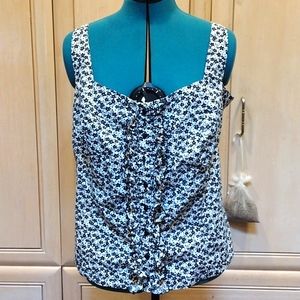 🔥Vintage TORRID Black and White Ditzy Floral Tank Top With Ruffles